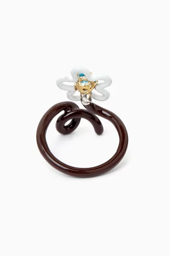 Flower Vine Topaz Ring in Enamel & 9kt Gold