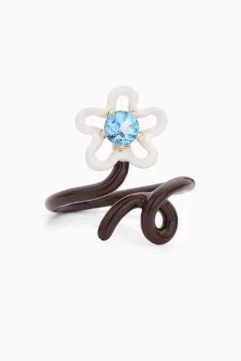 Flower Vine Topaz Ring in Enamel & 9kt Gold