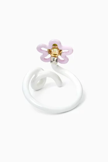 Flower Vine Peridot Ring in Enamel & 9kt Gold