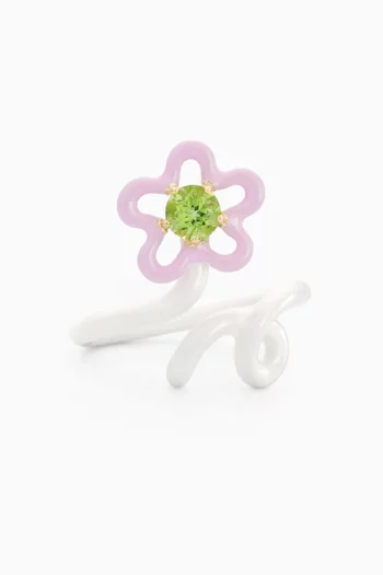 Flower Vine Peridot Ring in Enamel & 9kt Gold