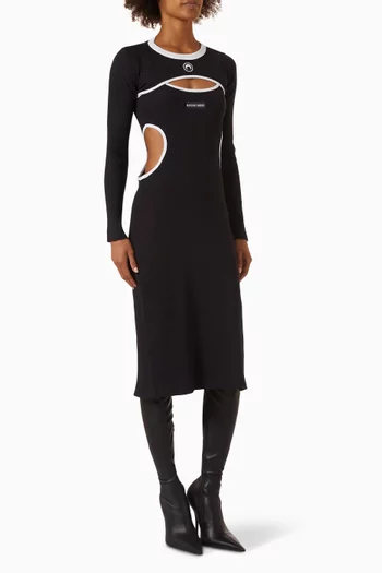 Moon Logo Cutout Dress in Ribbed Jersey