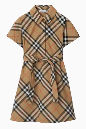 Checked Belted Dress in Cotton