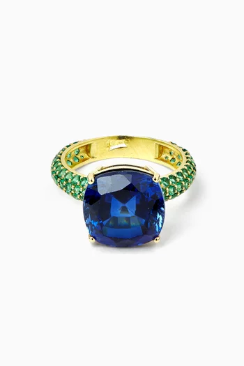 Cushion-cut Sapphire Cocktail Ring in 18kt Yellow Gold