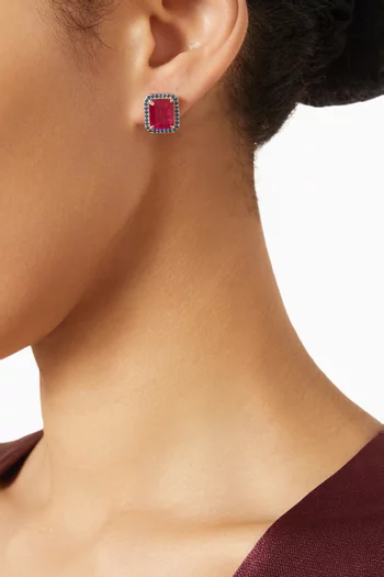 Emerald-cut Ruby Stud Earrings in 18kt Yellow Gold