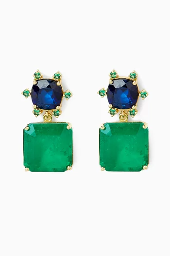 Sapphire & Emerald Dangling Earrings in 18kt Yellow Gold