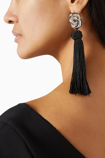 Solstice Knot Tassel Earrings in Rhodium-plated Brass