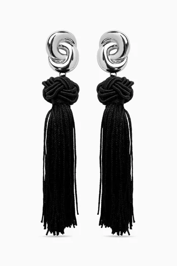 Solstice Knot Tassel Earrings in Rhodium-plated Brass
