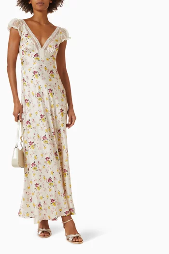 Corelia Floral Midi Dress in Silk Satin
