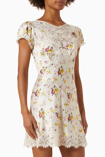 Elisaria Floral Mini Dress in Silk Satin