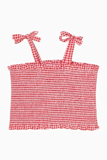 Sundae Gingham Shirred Top in Cotton-blend