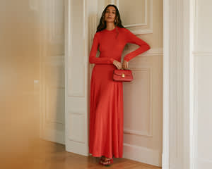 Buy Ganni Red Red Goldstone Crepe Maxi Dress for Women