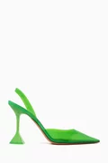 Buy Amina Muaddi Green Holli 95 Glass Slingback Pumps in PVC Online for ...