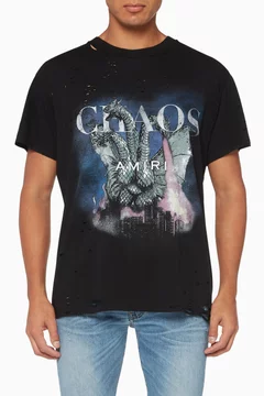 Buy Amiri Black Chaos City Dragon-Print T-shirt for Men