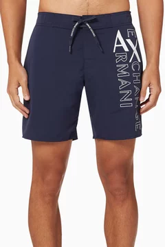 Buy Armani Exchange Blue Vertical Logo Swim Shorts for Men Online