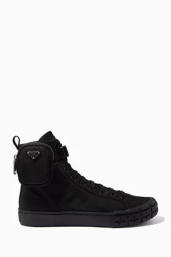 Buy Prada Black Wheel High Top Sneakers in Re-Nylon Gabardine for