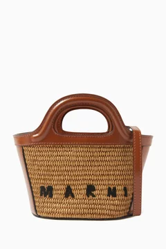 Buy Marni Orange Micro Tropicalia Bag in Leather & Raffia for