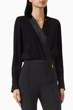Buy Elisabetta Franchi Black Crossover Bodysuit in Viscose