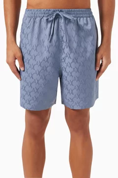 Buy Armani Exchange Blue Grid AX Logo Boxer Swim Shorts for
