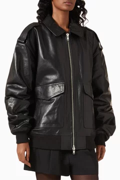 Buy The Frankie Shop Black Viper Oversized Jacket in Leather for