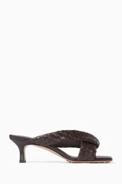 Buy Bottega Veneta Brown Riva 50 Mule Sandals in Woven