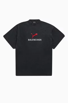 関税込【BALENCIAGA】Wavy Logo Oversized T-Shirt Wash Black Balenciaga Wavy Logo Oversized T-Shirt in Black for Men