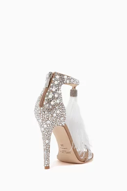 Jimmy choo viola 2025 feather tassel cocktail sandals