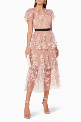 Buy Self Portrait Pink Pastel Pink Floral Embellished Midi Dress