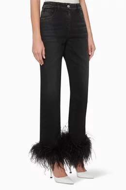 Shop Prada Black Feather Trimmed Cotton Pants for WOMEN | Ounass Kuwait