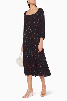 Buy Ghost Black Joy Floral Midi Dress for Women in Kuwait Ounass