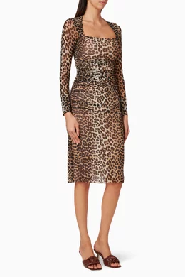Ganni leopard sales dress mesh