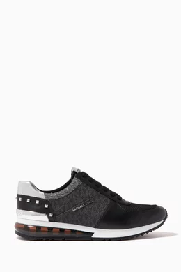 Buy Michael Kors Black Allie Sneakers in Leather Logo Canvas for