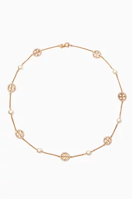 Shop Tory Burch Gold Crystal Pearl Logo Necklace for WOMEN | Ounass Kuwait