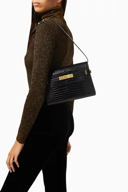 Saint Laurent Manhattan Leather Shoulder Bag - Black Croc/Gold