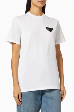 Shop Prada White Triangle Logo Embellished T-shirt in Cotton Jersey for  WOMEN | Ounass Kuwait