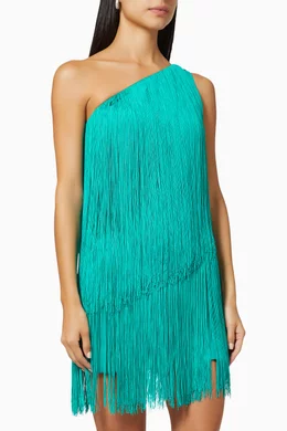 Buy No Pise La Grama Green Cascada Fringe Mini Dress in Viscose