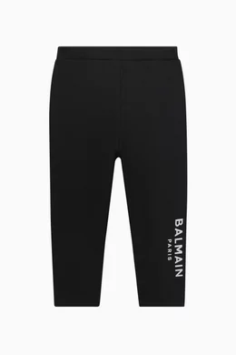 Buy Balmain Black Logo Print Leggings in Jersey for Baby Girls in