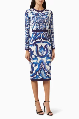Buy Dolce & Gabbana Blue Majolica-print Midi Dress in Charmeuse
