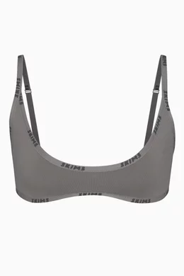 Buy SKIMS Grey Logo Scoop-neck Bra in Stretch-cotton for Women in