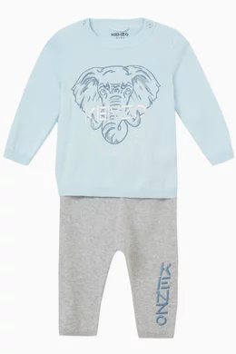 Buy KENZO KIDS Blue Sweatshirt Leggings in Cotton Set of Two