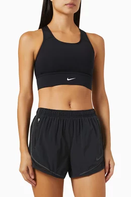 Nike Dri-fit Swoosh Padded Longline Sports Bra In White/ Black