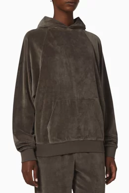 Buy Fear of God Essentials Black Hoodie in Velvet for Women in