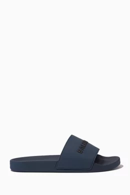 Buy Balenciaga Blue Logo Pool Slides in Rubber for Men in Kuwait