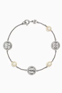 Shop Tory Burch Silver Crystal Pearl Delicate Logo Bracelet in Metal for  WOMEN | Ounass Kuwait
