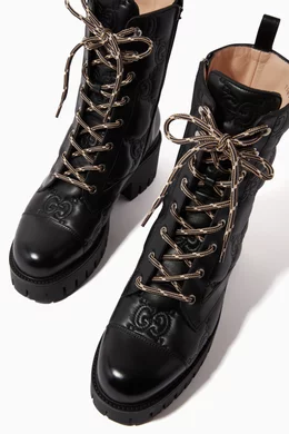 Buy Gucci Black Lace up Boots in GG Quilted leather for Women in