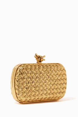 Clutch Bags Bottega Veneta Metallic Gold Knot Minaudiere Pressed Intreccio Laminated Clutch