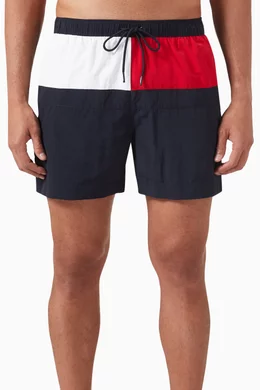 Buy Tommy Hilfiger Blue Core Flag Mid length Swim Shorts for MEN
