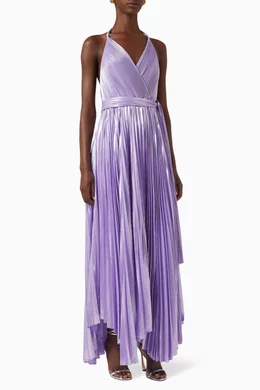 Buy Alice Olivia Purple Arista Halterneck Pleated Maxi Dress for
