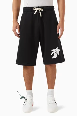 Buy Palm Angels Black Hunter Classic Sweatshorts in Cotton for Men