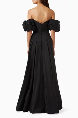 Buy Marchesa Notte Black Off the shoulder Gown in Taffeta for