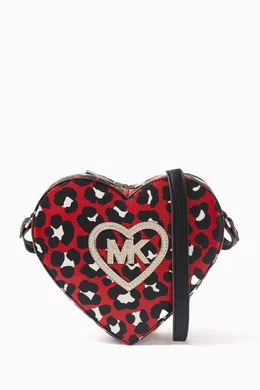 Buy Michael Kors Kids Black Leopard Heart shaped Shoulder Bag in